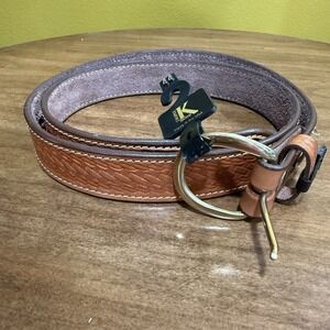 NWT Triple K 320 Tan Brown Leather Basketweave Money Belt 44 Brass Buckle 1 1/2"